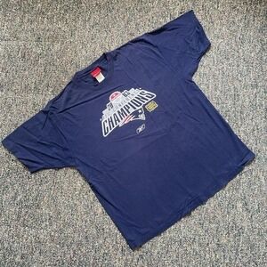 Y2K Reebok New England Patriots 2003 AFC Champions T-Shirt Navy Blue Mens XL NFL